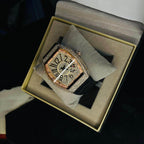 Franck Muller Rose Gold Diamond Dial Hybrid Strap Date Function Quartz Watch For Men