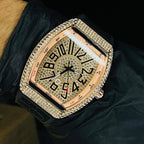 Franck Muller Rose Gold Diamond Dial Hybrid Strap Date Function Quartz Watch For Men