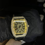 Franck Muller Gold Diamond Dial Black Hybrid Strap Date Function Quartz Watch For Men