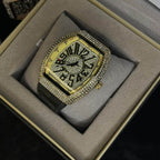 Franck Muller Gold Diamond Dial Black Hybrid Strap Date Function Quartz Watch For Men