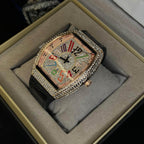 Franck Muller Multi Color Diamond Dial Black Hybrid Strap Date Function Quartz Watch For Men