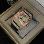 Franck Muller Multi Color Diamond Dial Black Hybrid Strap Date Function Quartz Watch For Men