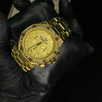 Audemars Piguet Royal Oak Gold Dial Diamond Bezel Gold Chain Date Function Quartz Watch For Men