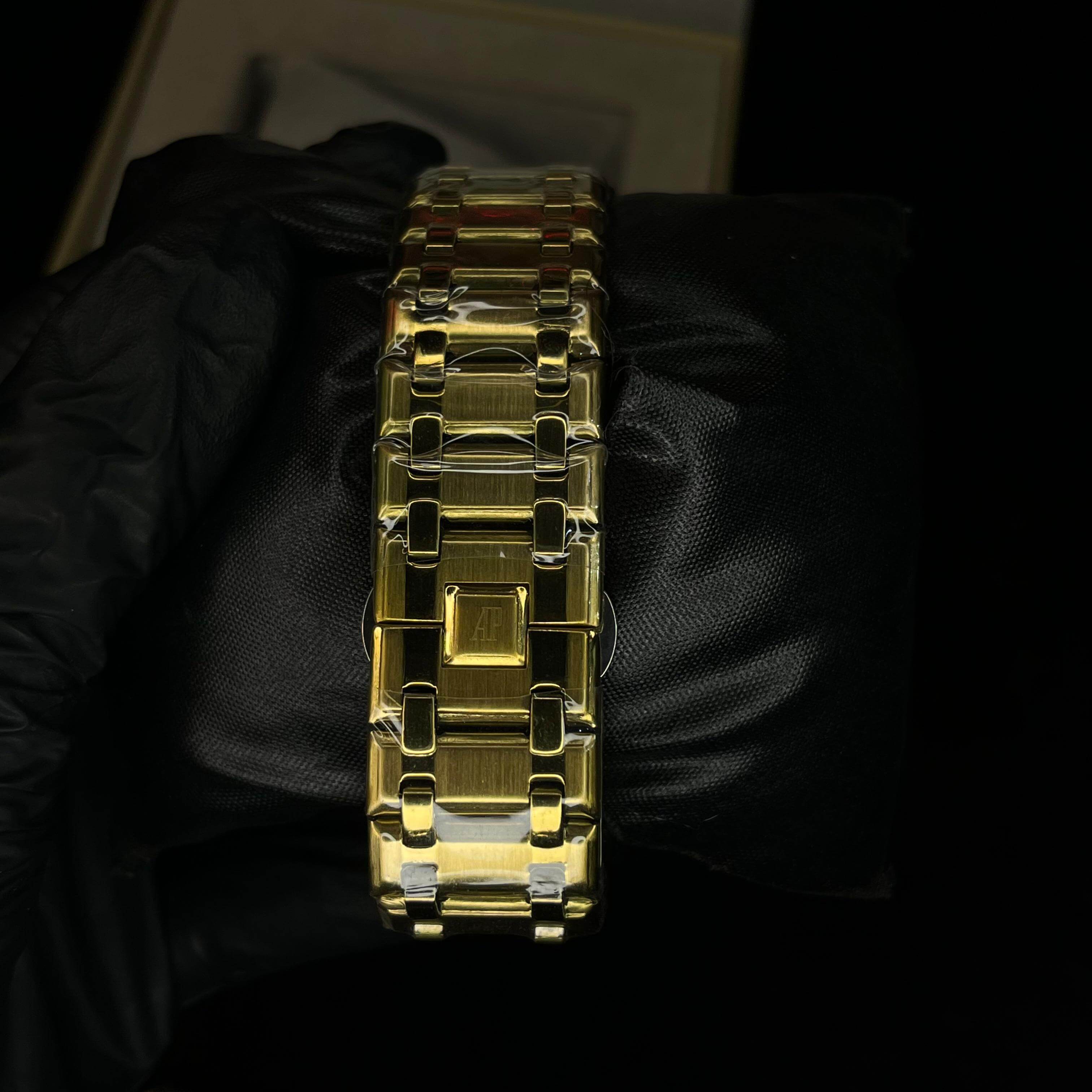 Audemars Piguet Royal Oak Gold Dial Diamond Bezel Gold Chain Date Function Quartz Watch For Men