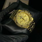 Audemars Piguet Royal Oak Gold Dial Diamond Bezel Gold Chain Date Function Quartz Watch For Men