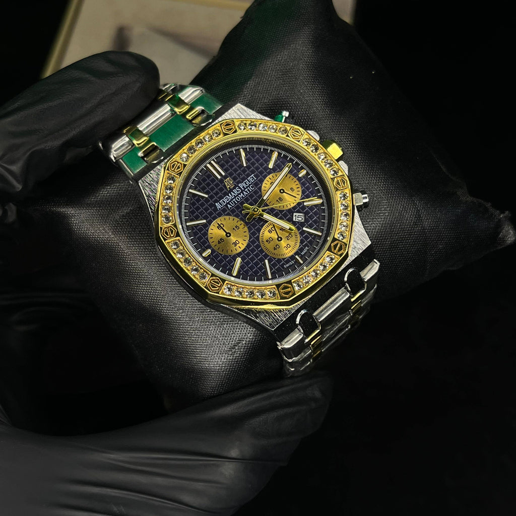 Audemars Piguet Royal Oak Blue Dial Diamond Bezel Two-Tone Chain Date Function Quartz Watch For Men