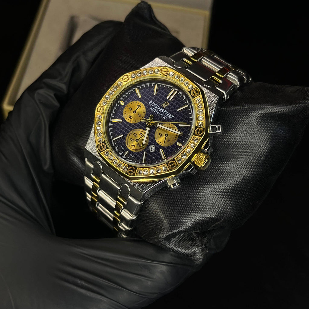 Audemars Piguet Royal Oak Blue Dial Diamond Bezel Two-Tone Chain Date Function Quartz Watch For Men