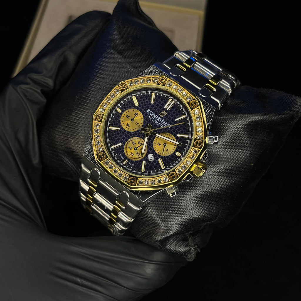 Audemars Piguet Royal Oak Blue Dial Diamond Bezel Two-Tone Chain Date Function Quartz Watch For Men