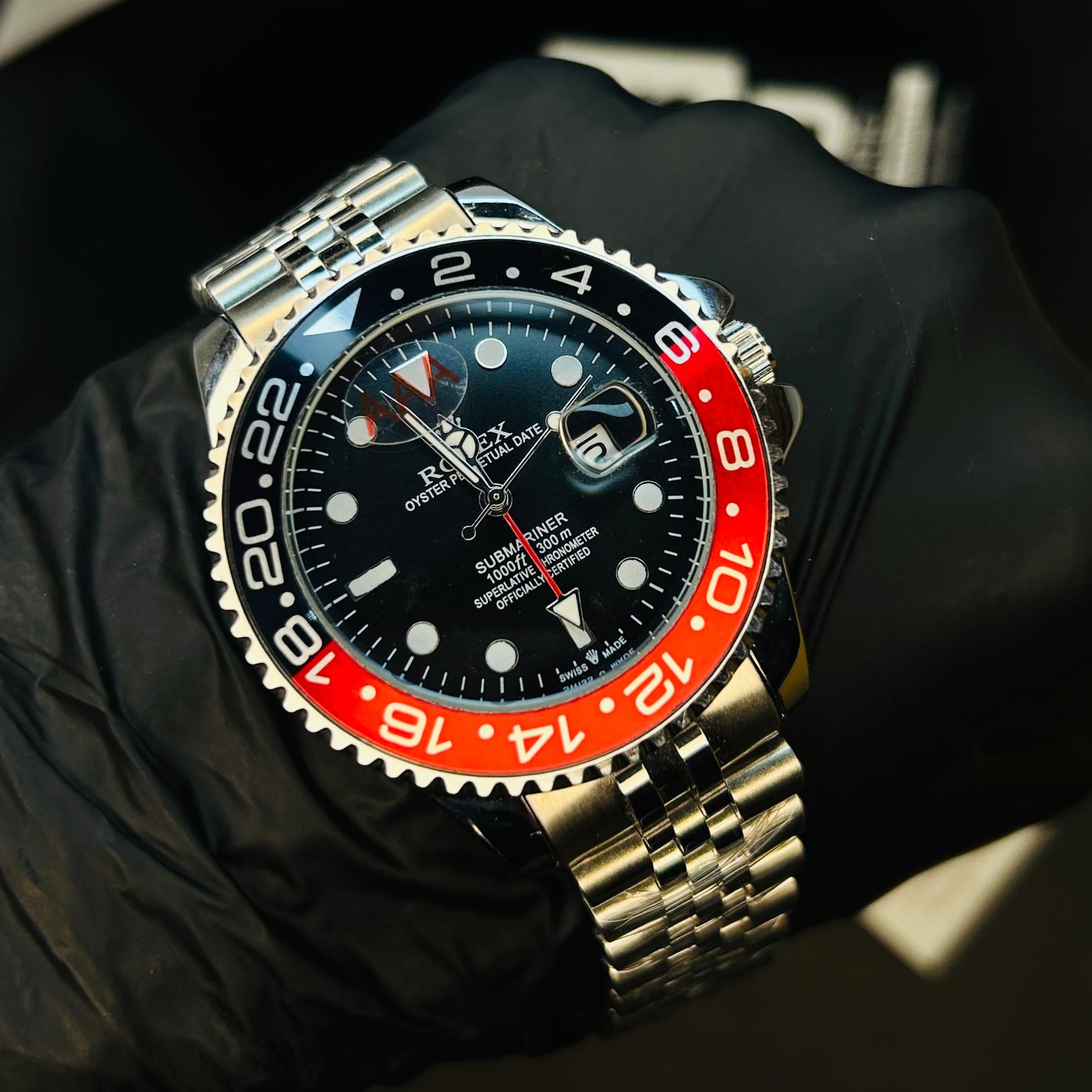 RLX GMT Master II Pepsi Semi-Automatic Watch with Black Dial and Jubilee Stainless Steel Bracelet