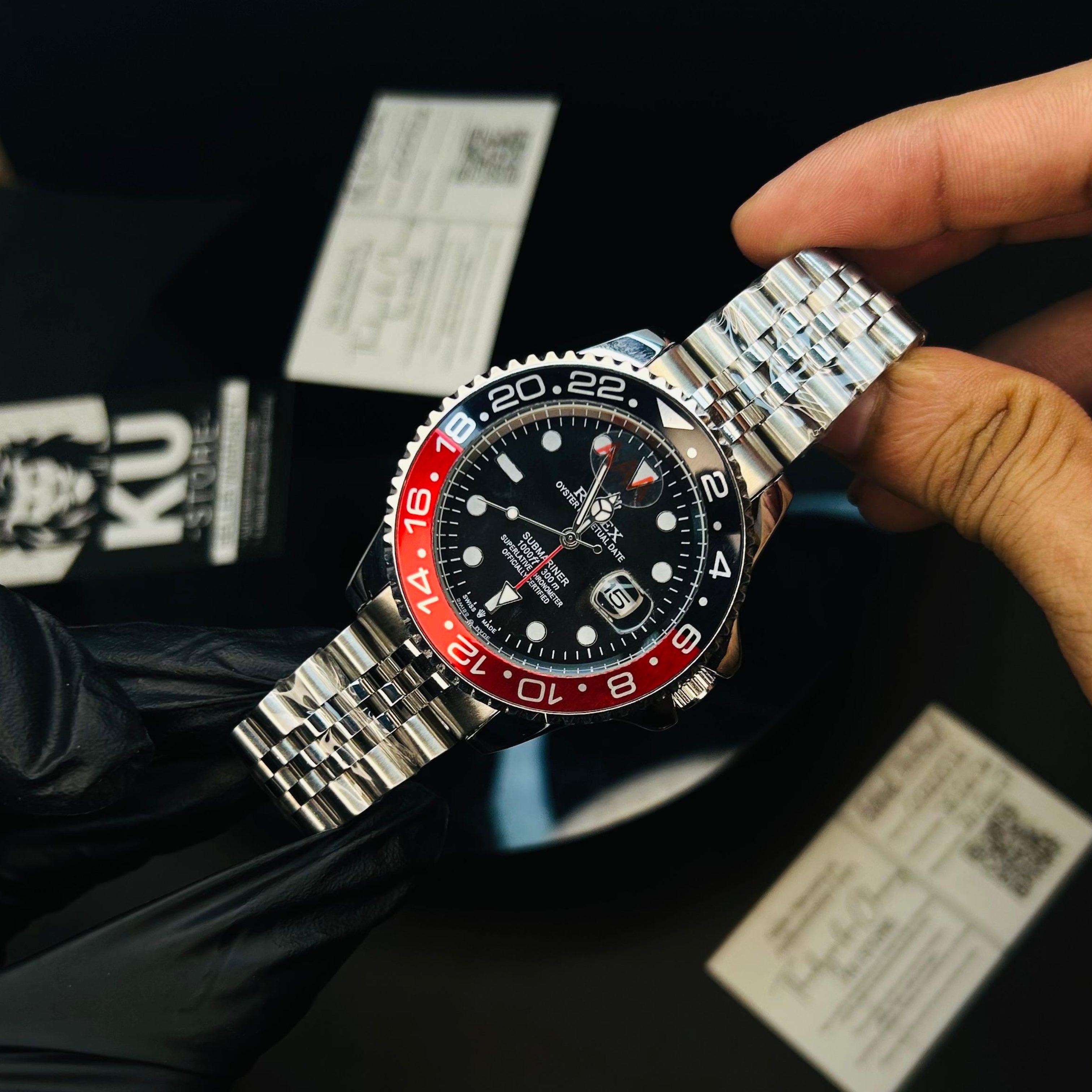 RLX GMT Master II Pepsi Semi-Automatic Watch with Black Dial and Jubilee Stainless Steel Bracelet