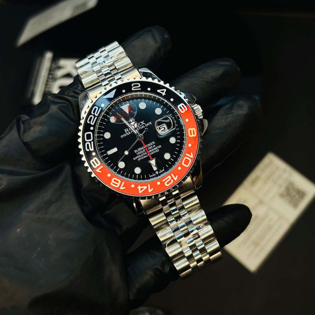 RLX GMT Master II Pepsi Semi-Automatic Watch with Black Dial and Jubilee Stainless Steel Bracelet
