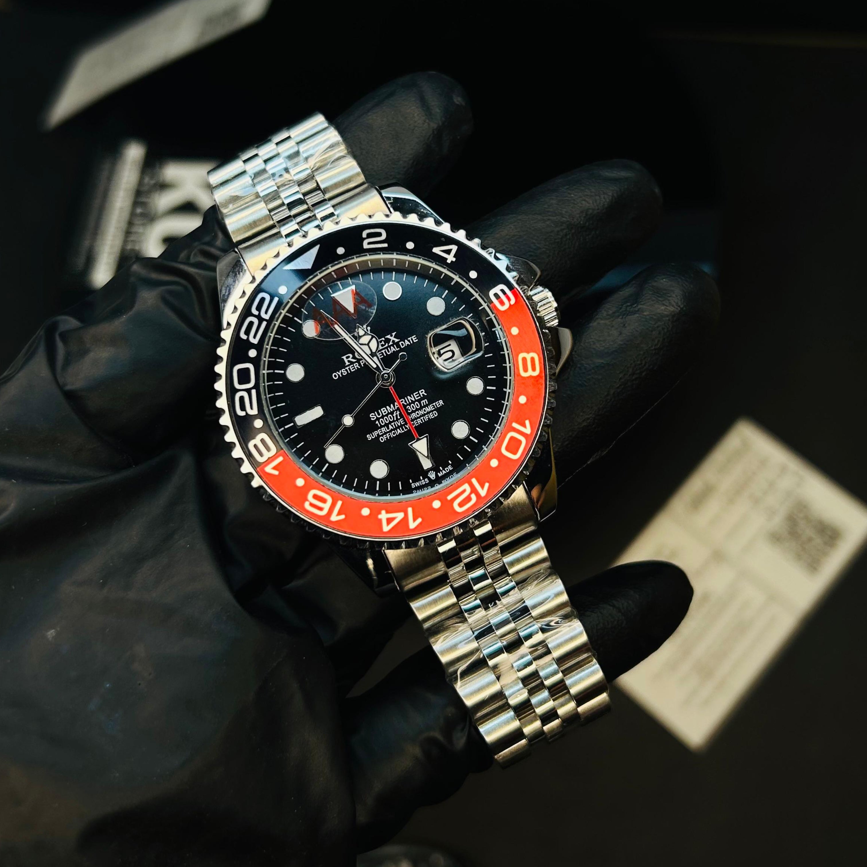 RLX GMT Master II Pepsi Semi-Automatic Watch with Black Dial and Jubilee Stainless Steel Bracelet