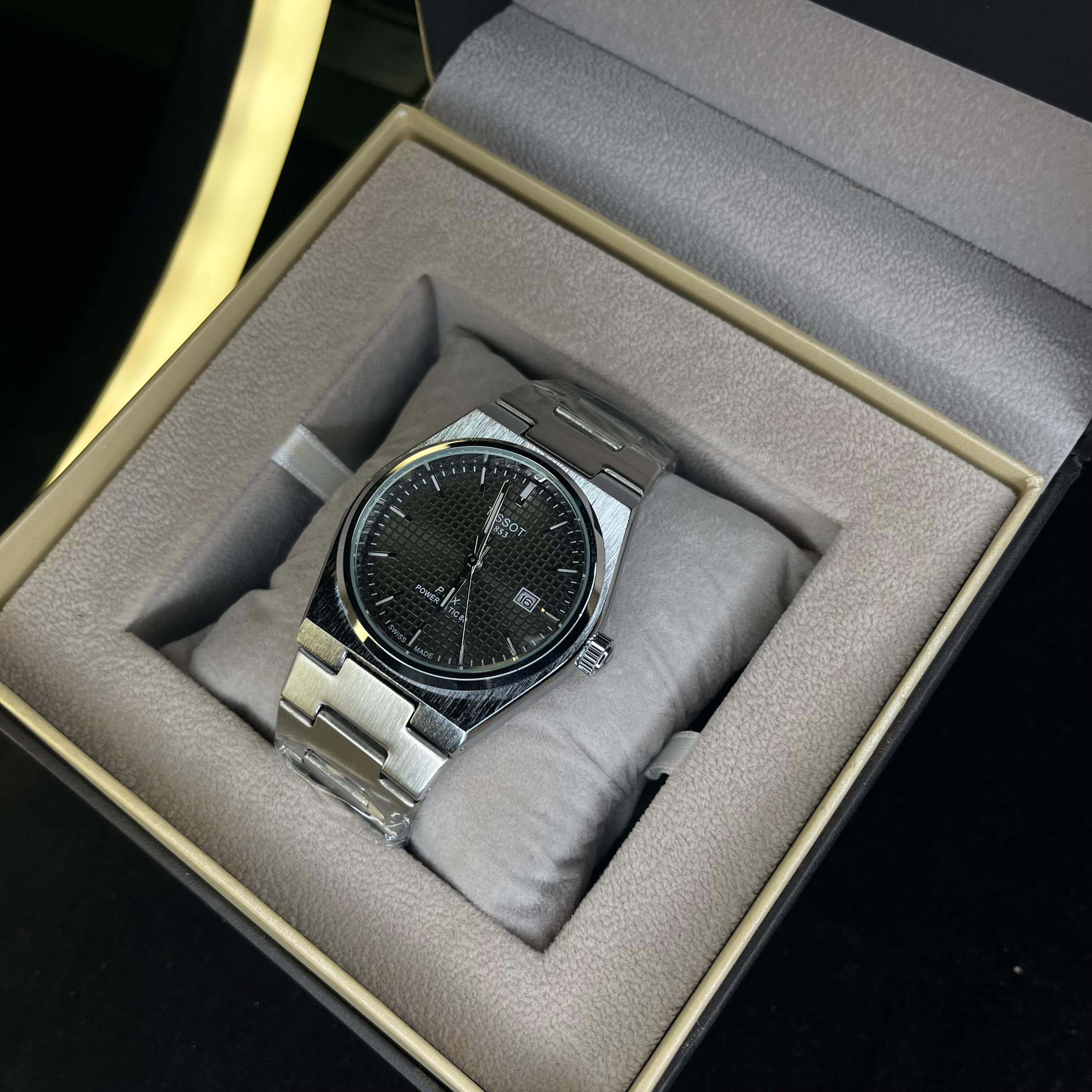 Tissot PRX Black Dial  Silver Chain Watch – Date Function | Swiss Style Luxury Quartz Watch