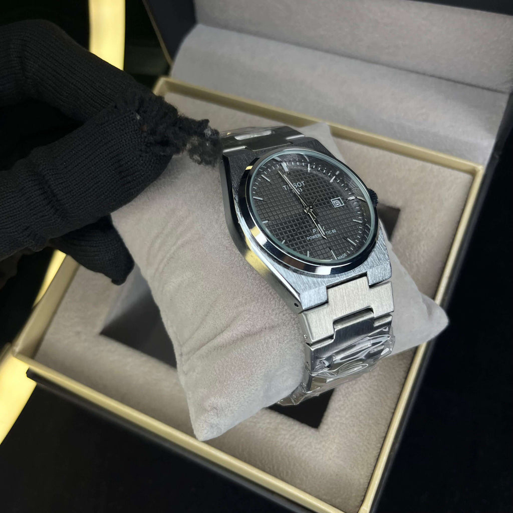 Tissot PRX Black Dial  Silver Chain Watch – Date Function | Swiss Style Luxury Quartz Watch