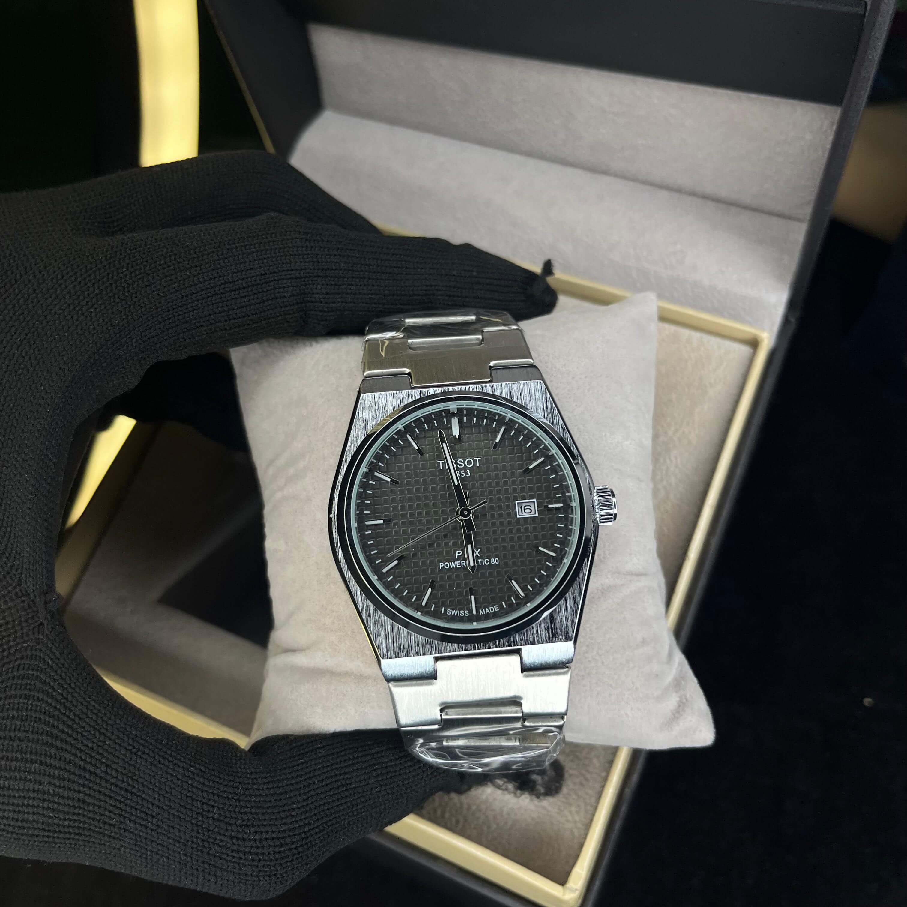 Tissot PRX Black Dial  Silver Chain Watch – Date Function | Swiss Style Luxury Quartz Watch