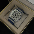 Franck Muller Silver Diamond Dial Blue Hybrid Strap Date Function Quartz Watch For Men