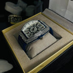 Franck Muller Silver Diamond Dial Blue Hybrid Strap Date Function Quartz Watch For Men