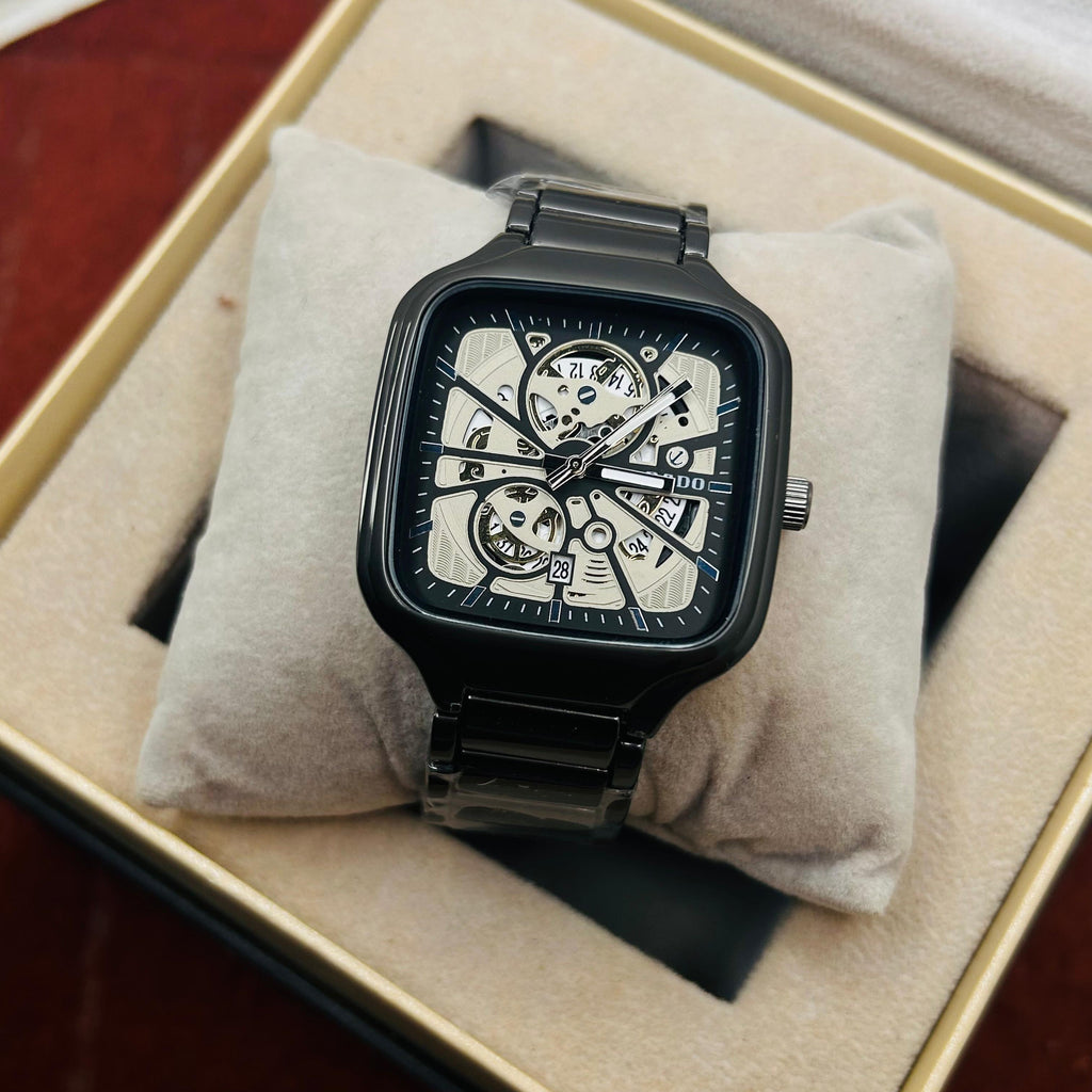 Rado Men's Skeleton Black Dial Grey Chain Watch