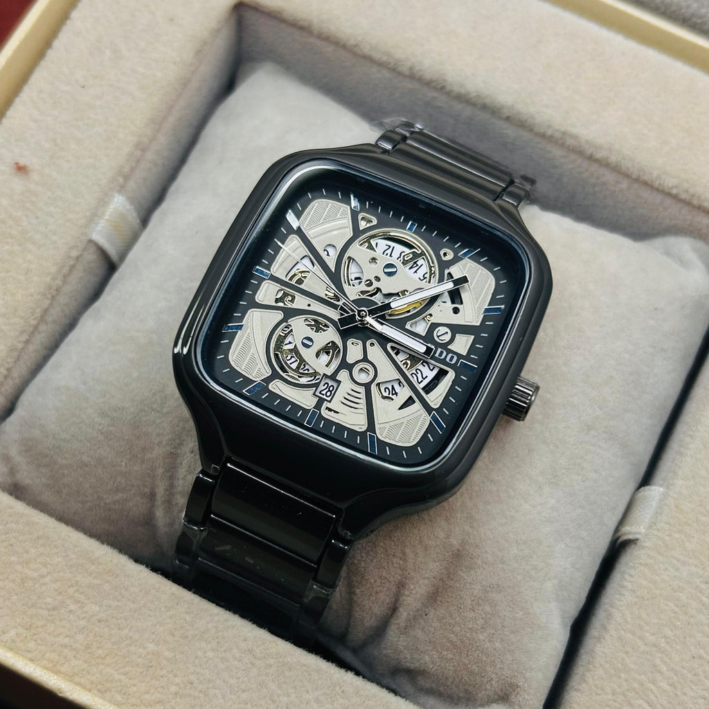 Rado Men's Skeleton Black Dial Grey Chain Watch
