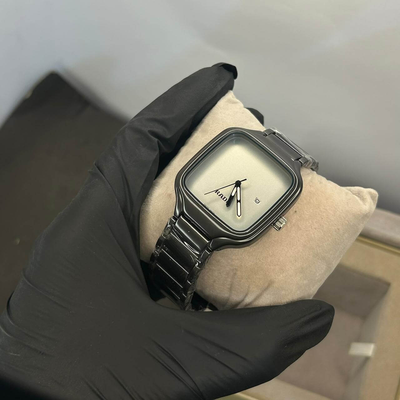 Rado Men's White Dial Black Chain Watch