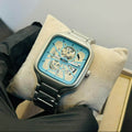 Rado Men's Skeleton Sky Blue Dial Silver Chain Watch