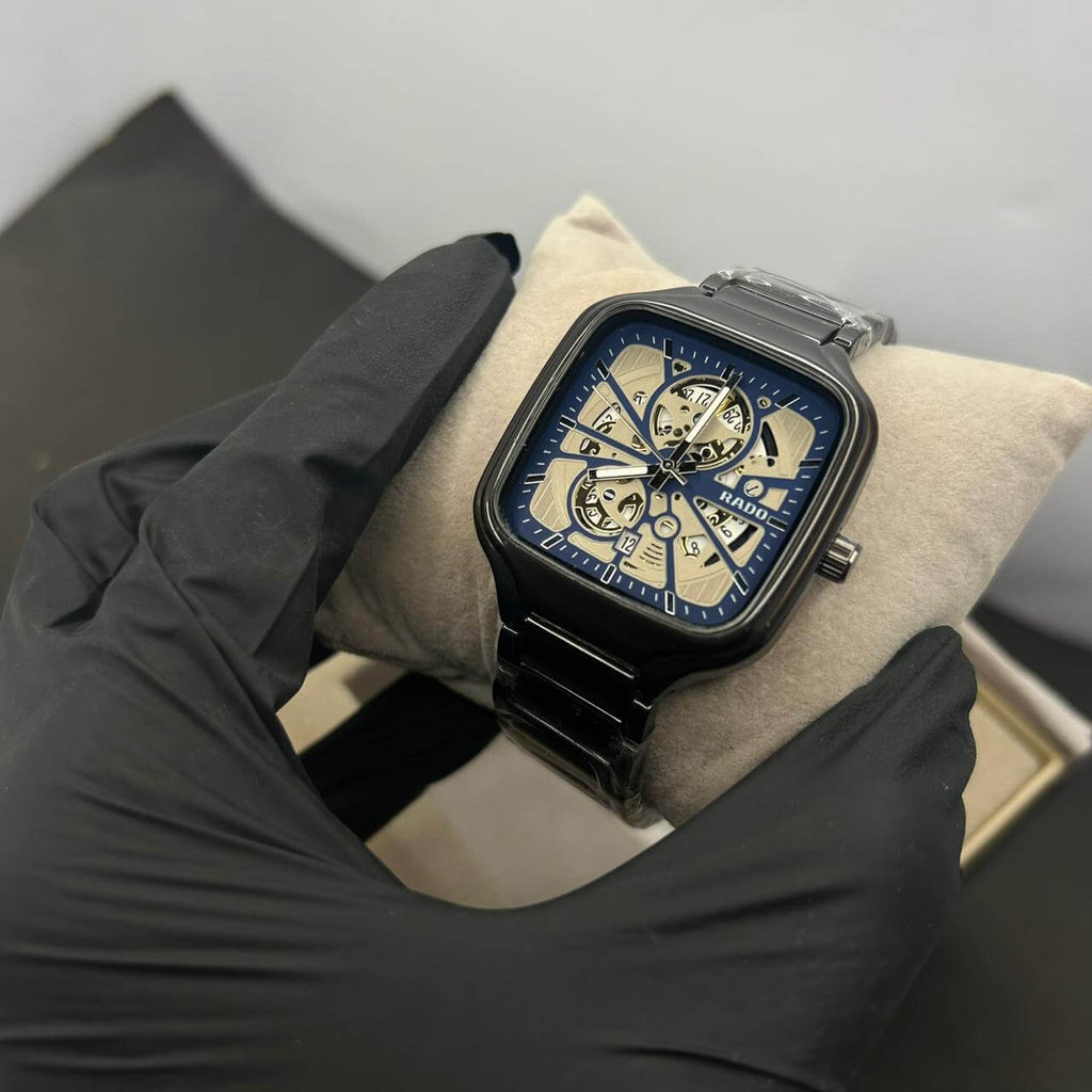 Rado Men's Skeleton Blue Dial Grey Chain Watch