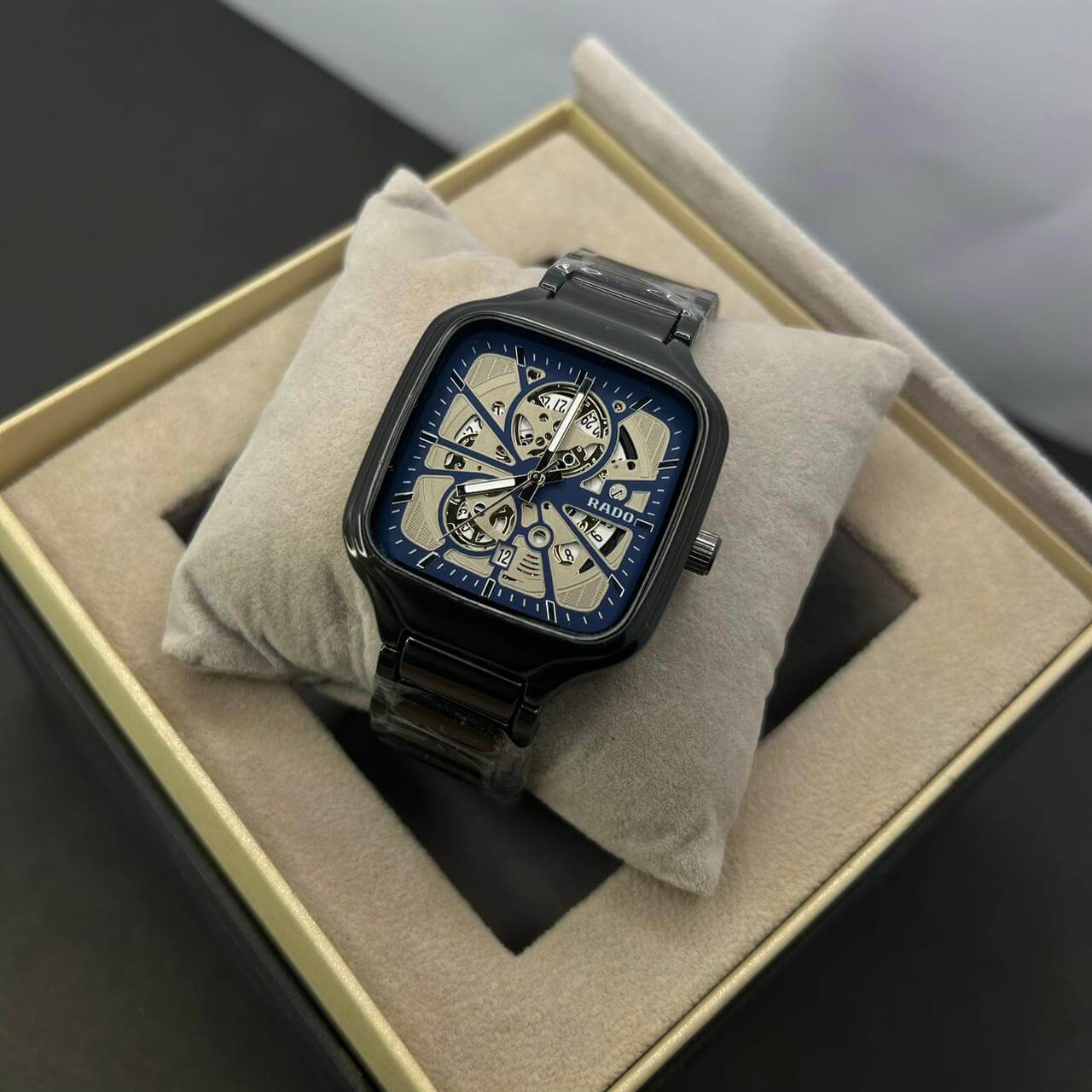 Rado Men's Skeleton Blue Dial Grey Chain Watch