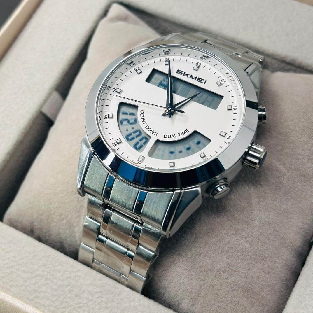 SKMEI Men's Dual Time Digital Analog Chain Watch