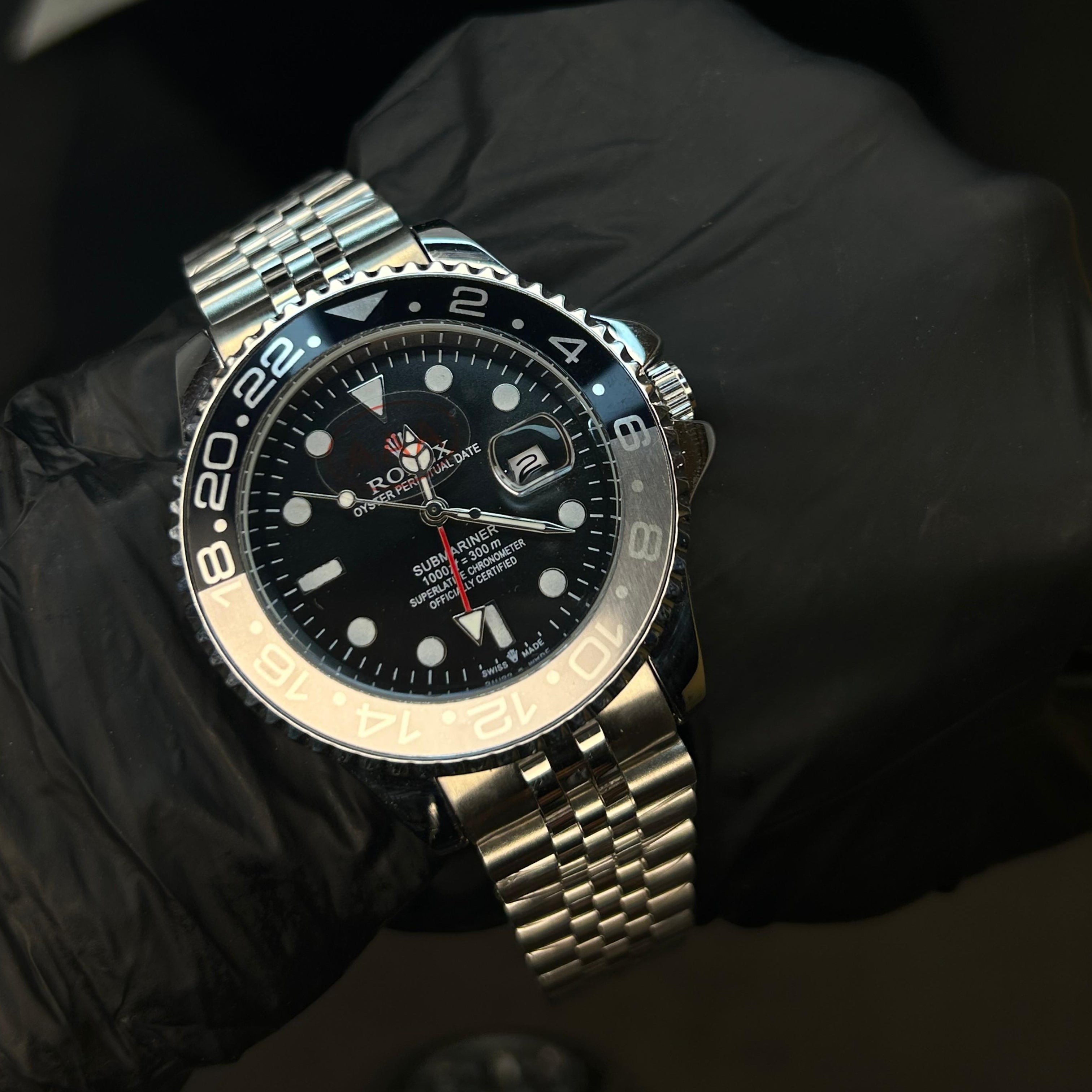 RLX GMT Master II Grey Black Semi-Automatic Watch with Black Dial and Jubilee Stainless Steel Bracelet