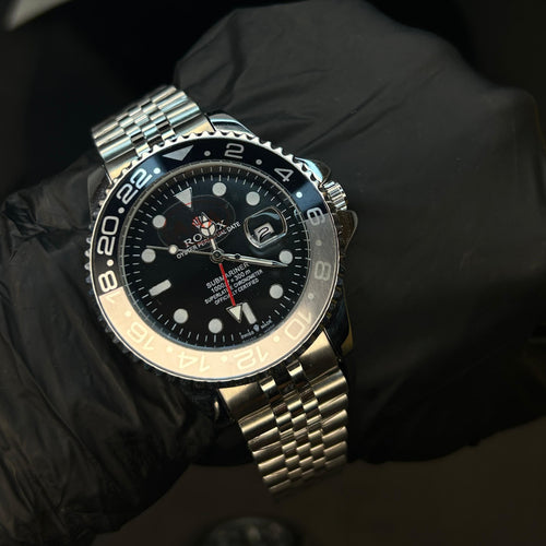 RLX GMT Master II Grey Black Semi-Automatic Watch with Black Dial and Jubilee Stainless Steel Bracelet