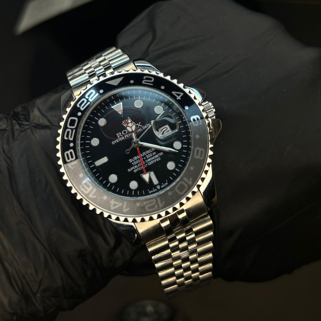 RLX GMT Master II Grey Black Semi-Automatic Watch with Black Dial and Jubilee Stainless Steel Bracelet
