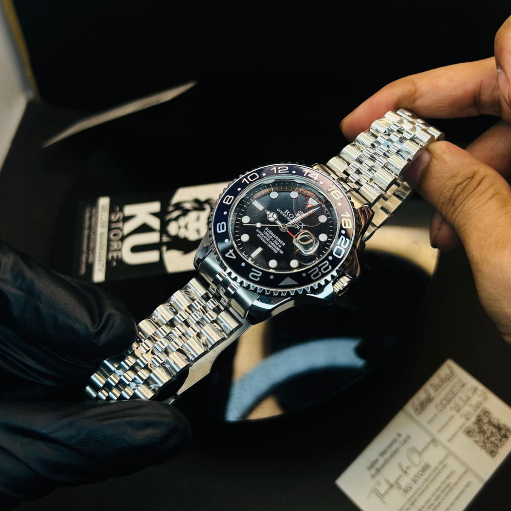 RLX GMT Master II Grey Black Semi-Automatic Watch with Black Dial and Jubilee Stainless Steel Bracelet