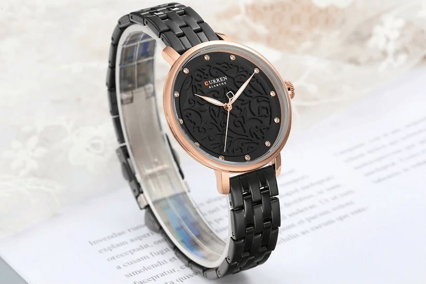 CURREN Women's Quartz Stainless Steel Chain Texture Dial Watch
