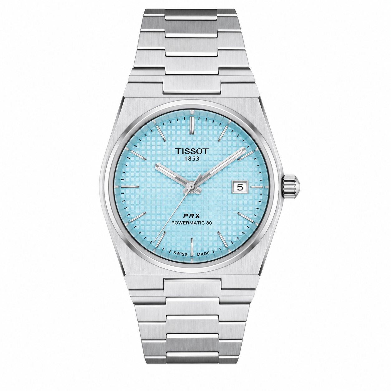 Tissot PRX Tiffany Blue Dial Silver Chain Date Function Quartz Watch For Men