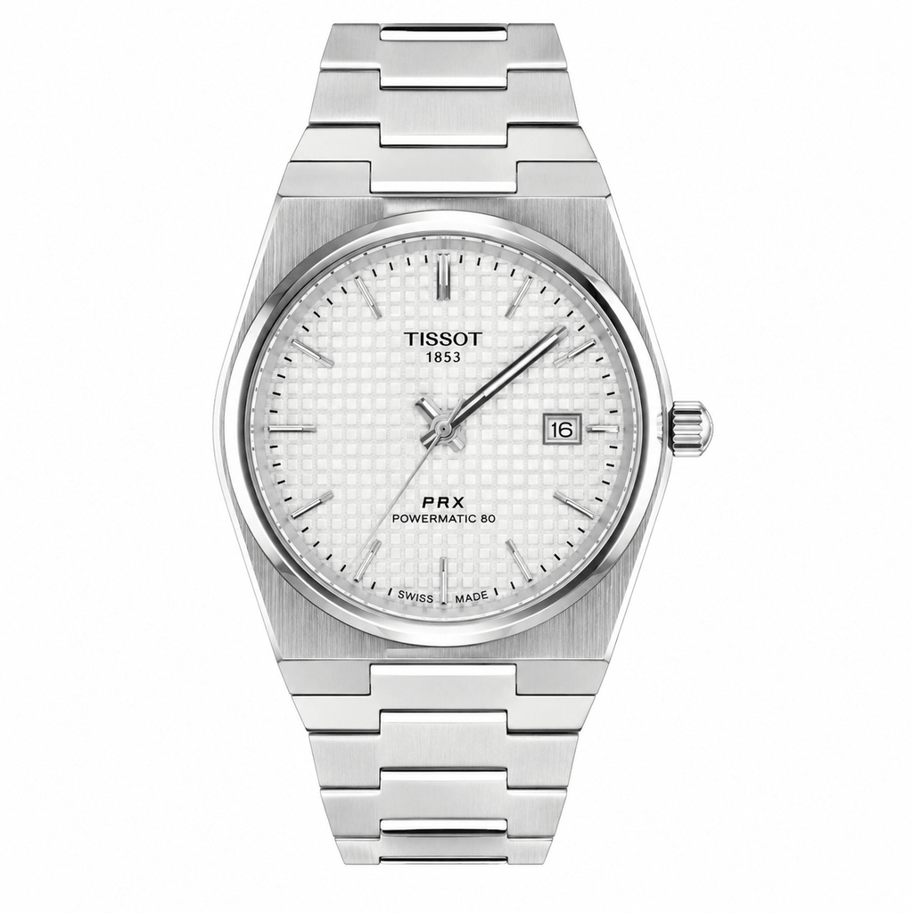 Tissot PRX White Dial Silver Chain Date Function Quartz Watch For Men