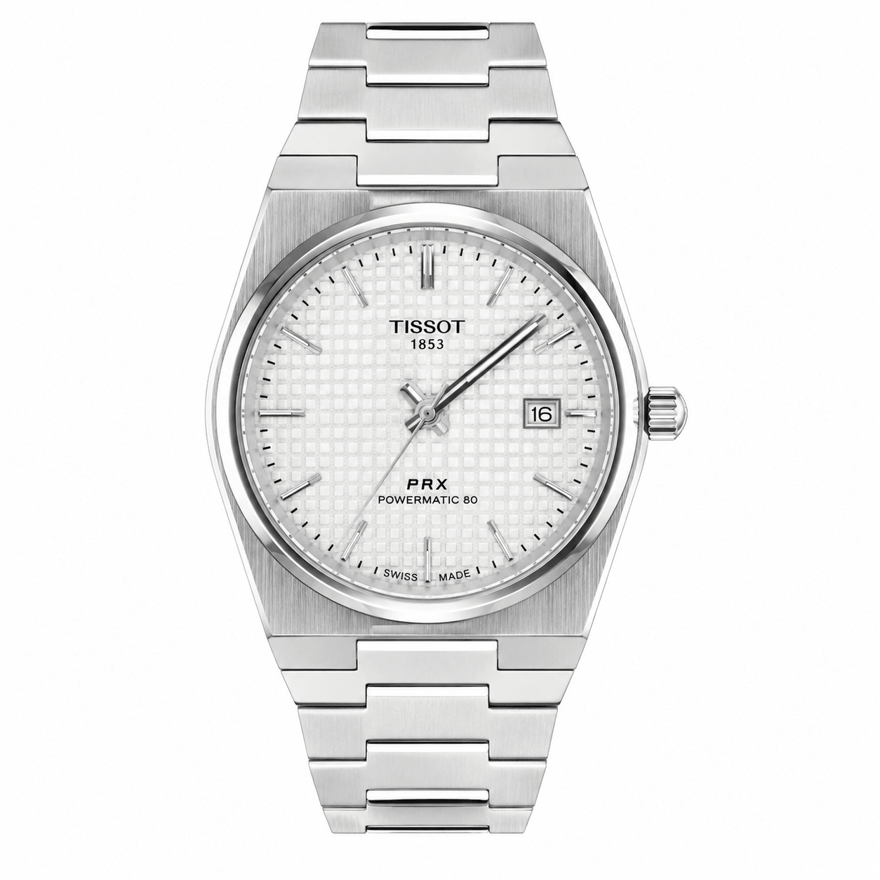 Tissot PRX White Dial Silver Chain Date Function Quartz Watch For Men