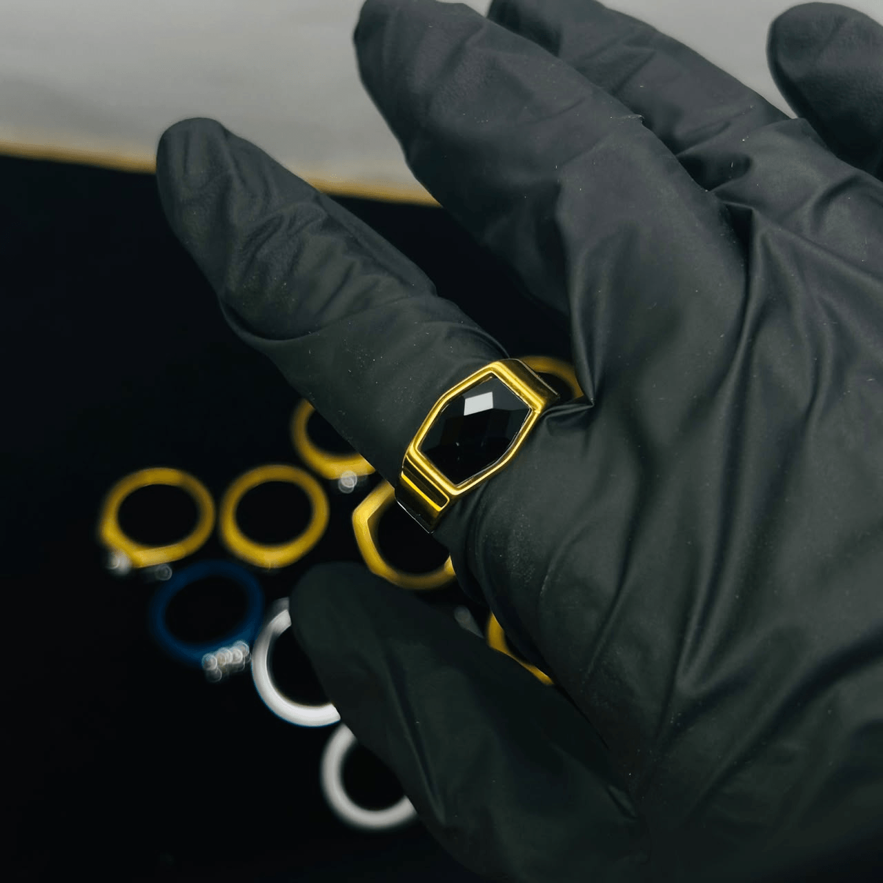 Men's Black Stone Gold Plated Premium Ring | Stainless Steel Statement Ring
