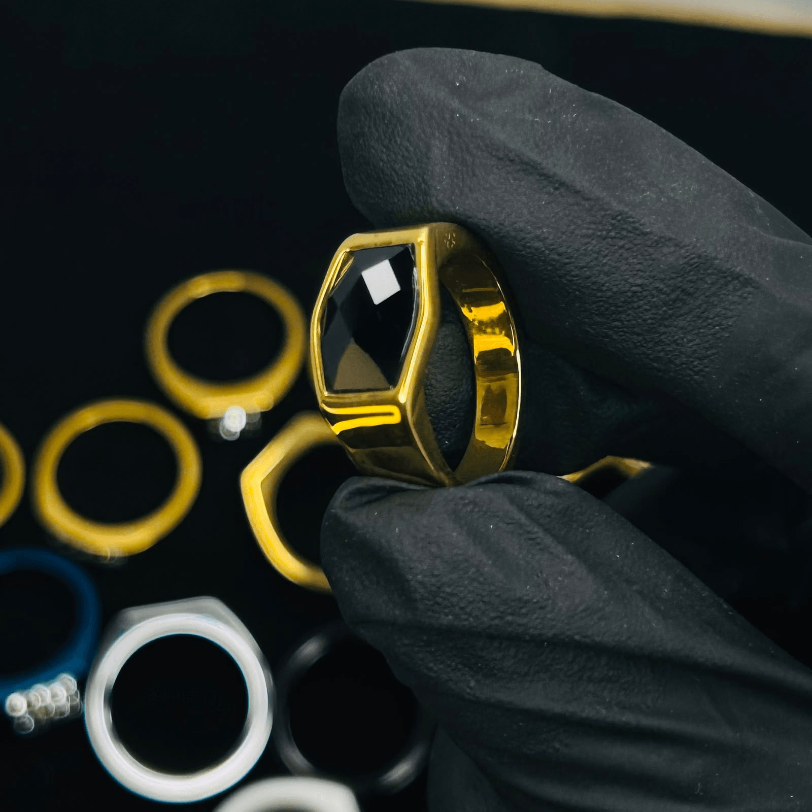 Men's Black Stone Gold Plated Premium Ring | Stainless Steel Statement Ring