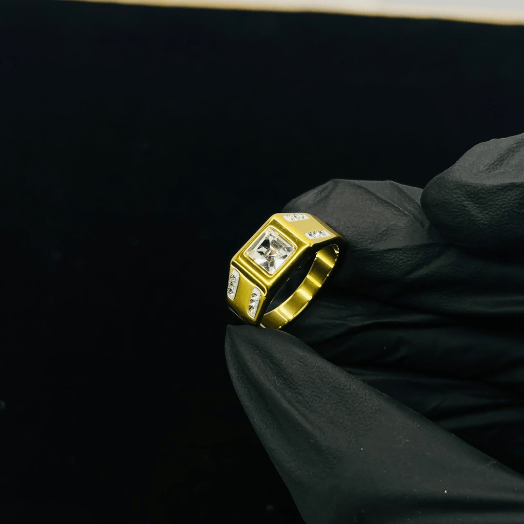 Men's Gold Crystal Stone Ring | Premium Stainless Steel Luxury Statement Ring