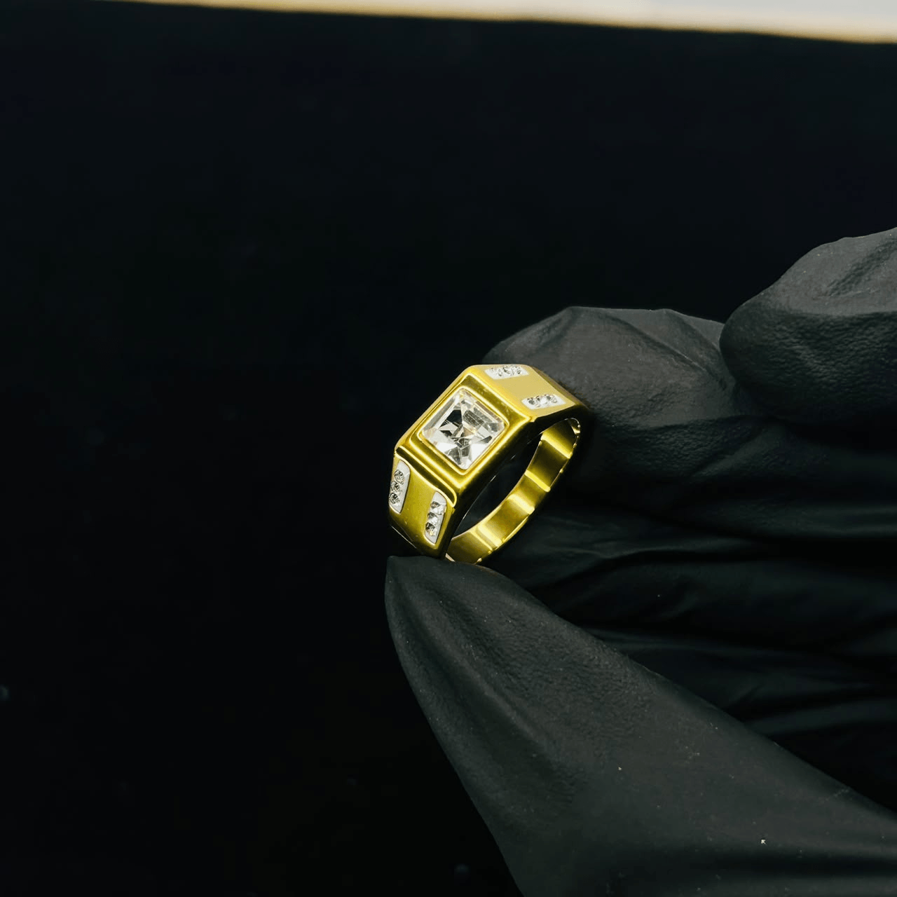 Men's Gold Crystal Stone Ring | Premium Stainless Steel Luxury Statement Ring