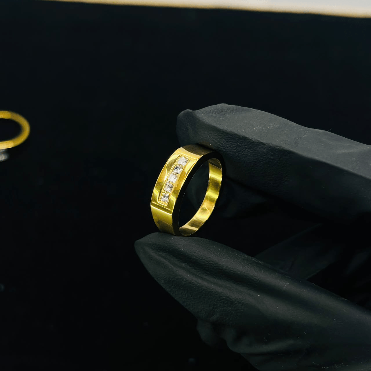 Men's Gold Crystal Band Ring | Premium Stainless Steel Luxury Ring