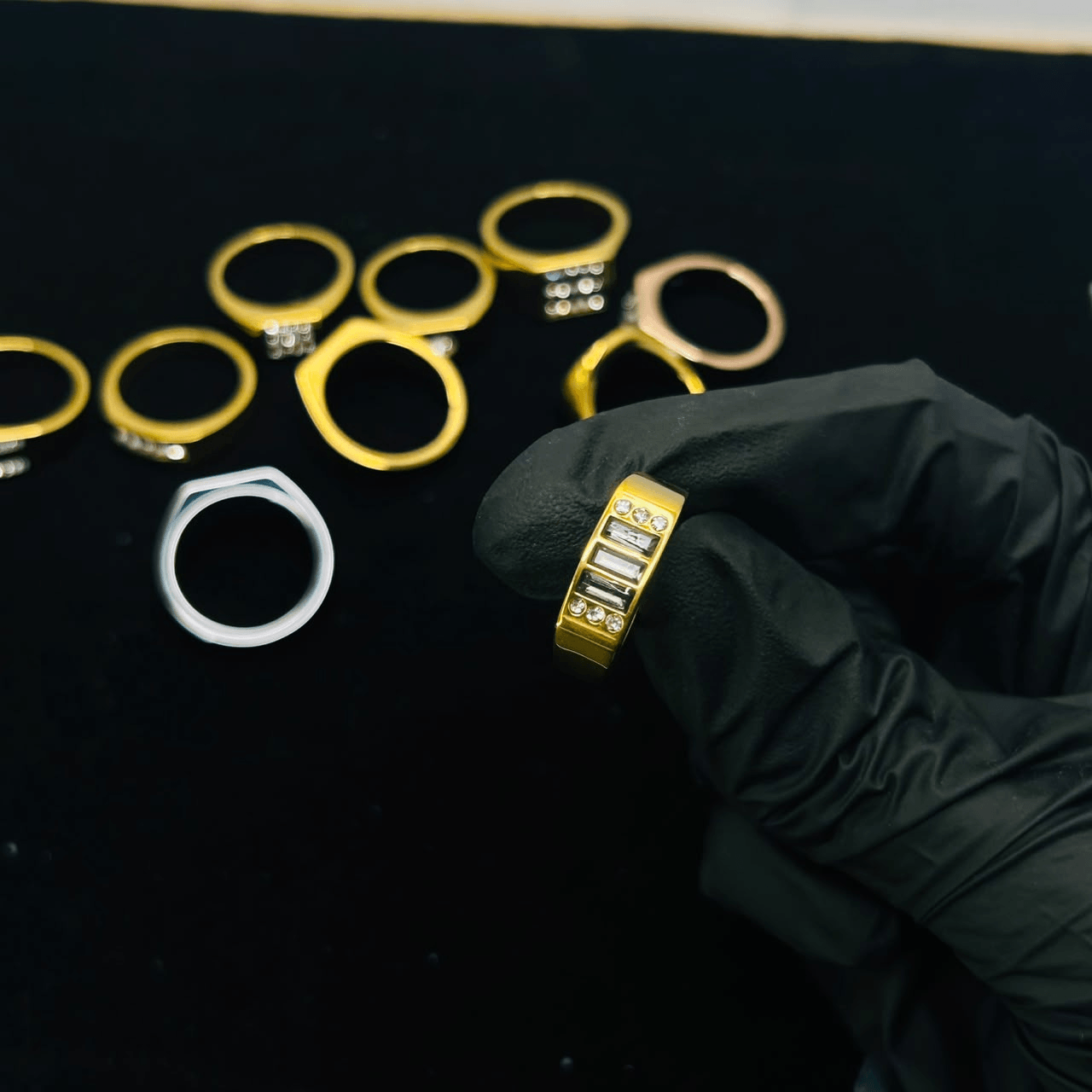 Men's Gold Crystal Band Ring | Premium Stainless Steel Luxury Ring