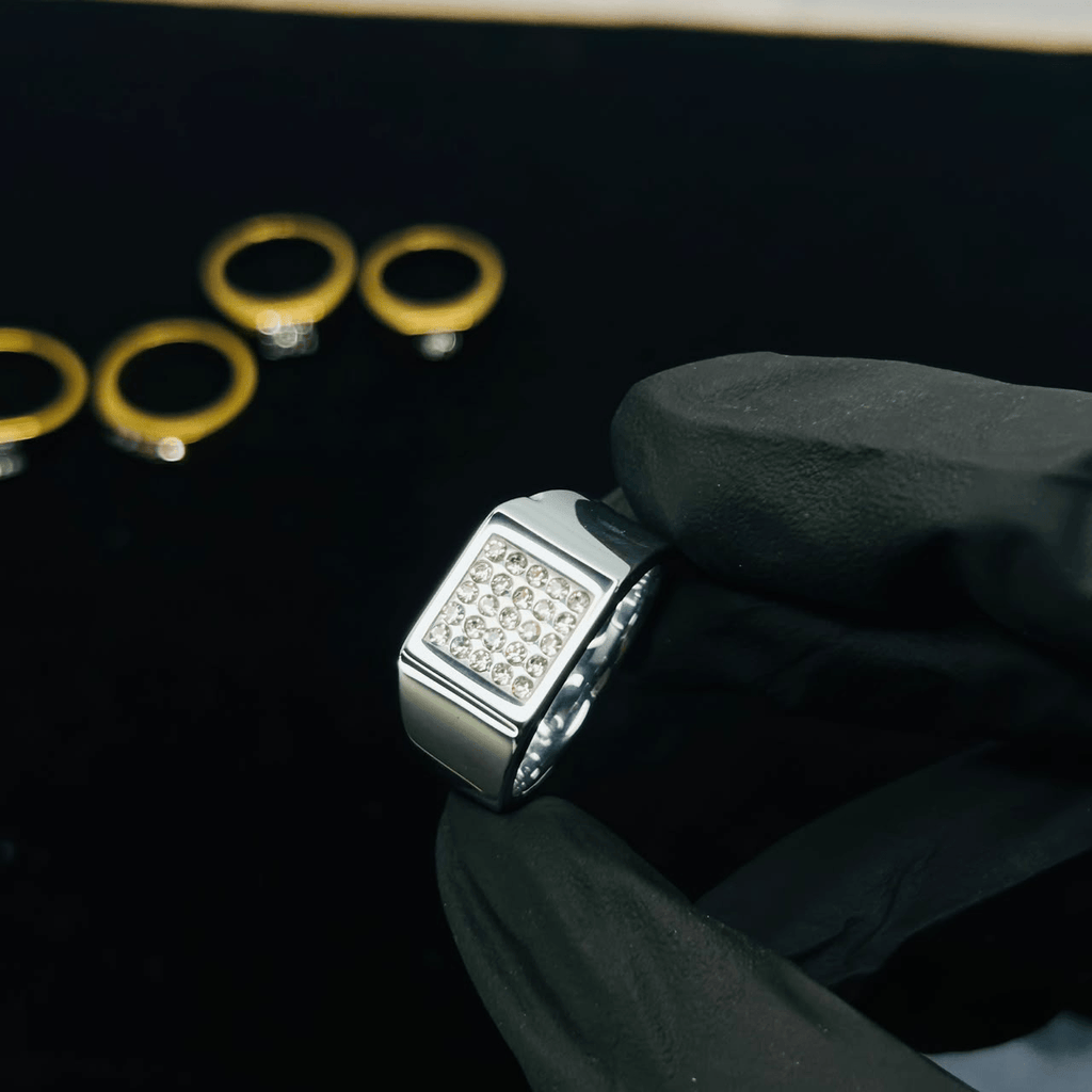 Men's Silver Iced Statement Ring | Premium Stainless Steel Crystal Ring