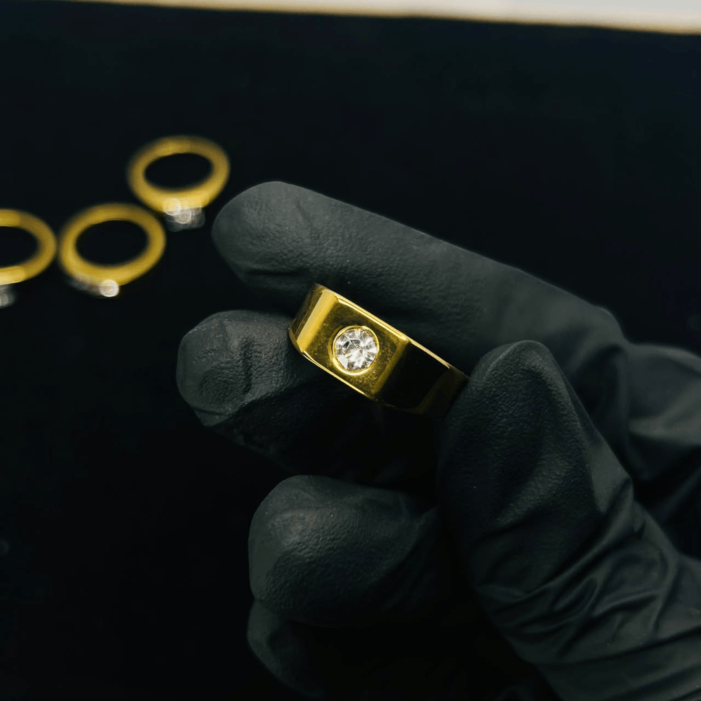 Men's Gold Solitaire Crystal Ring | Premium Stainless Steel Luxury Ring