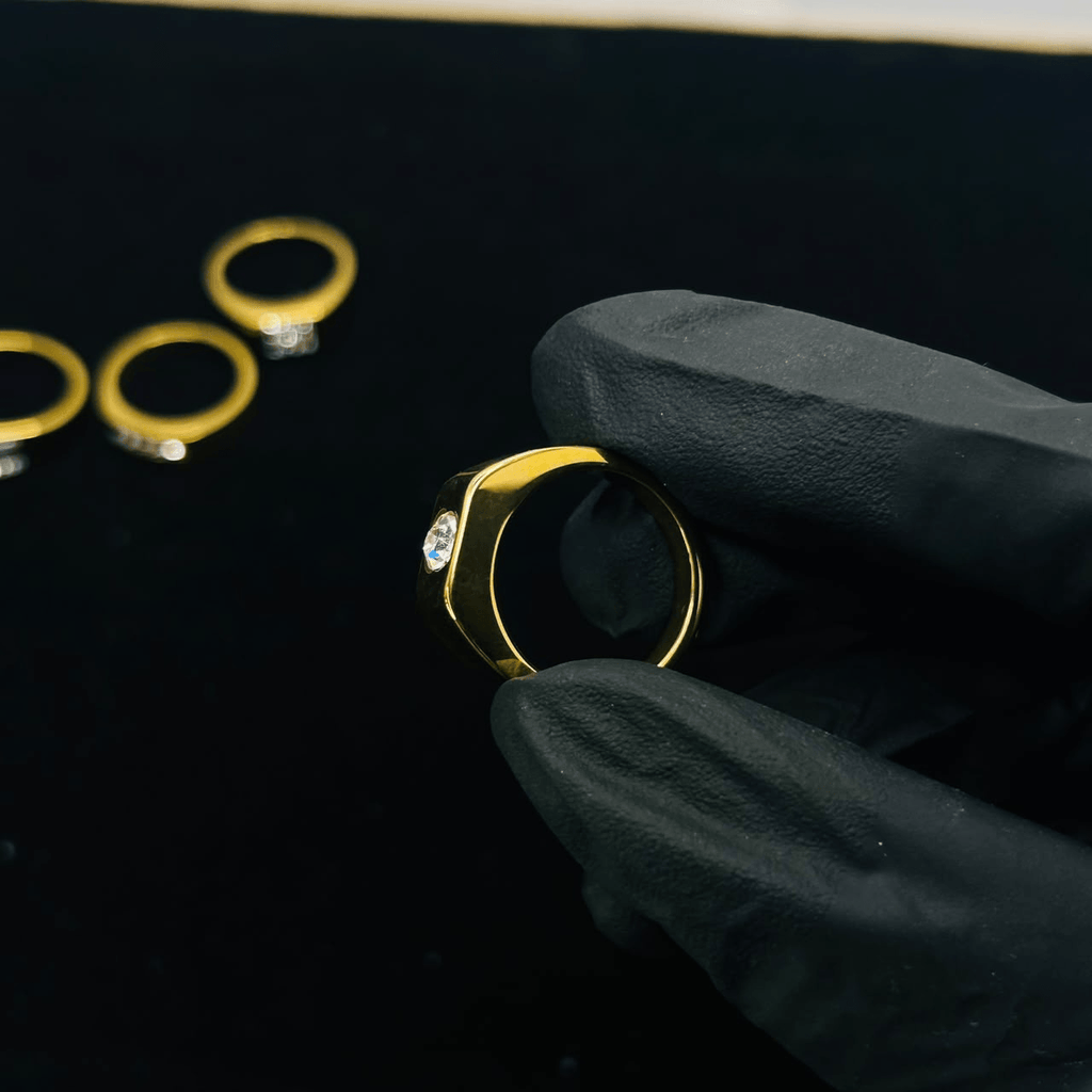 Men's Gold Solitaire Crystal Ring | Premium Stainless Steel Luxury Ring
