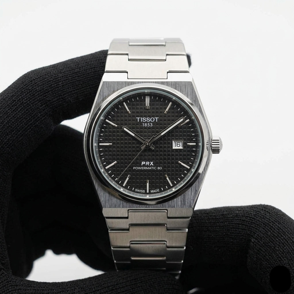 Tissot PRX Black Dial  Silver Chain Watch – Date Function | Swiss Style Luxury Quartz Watch